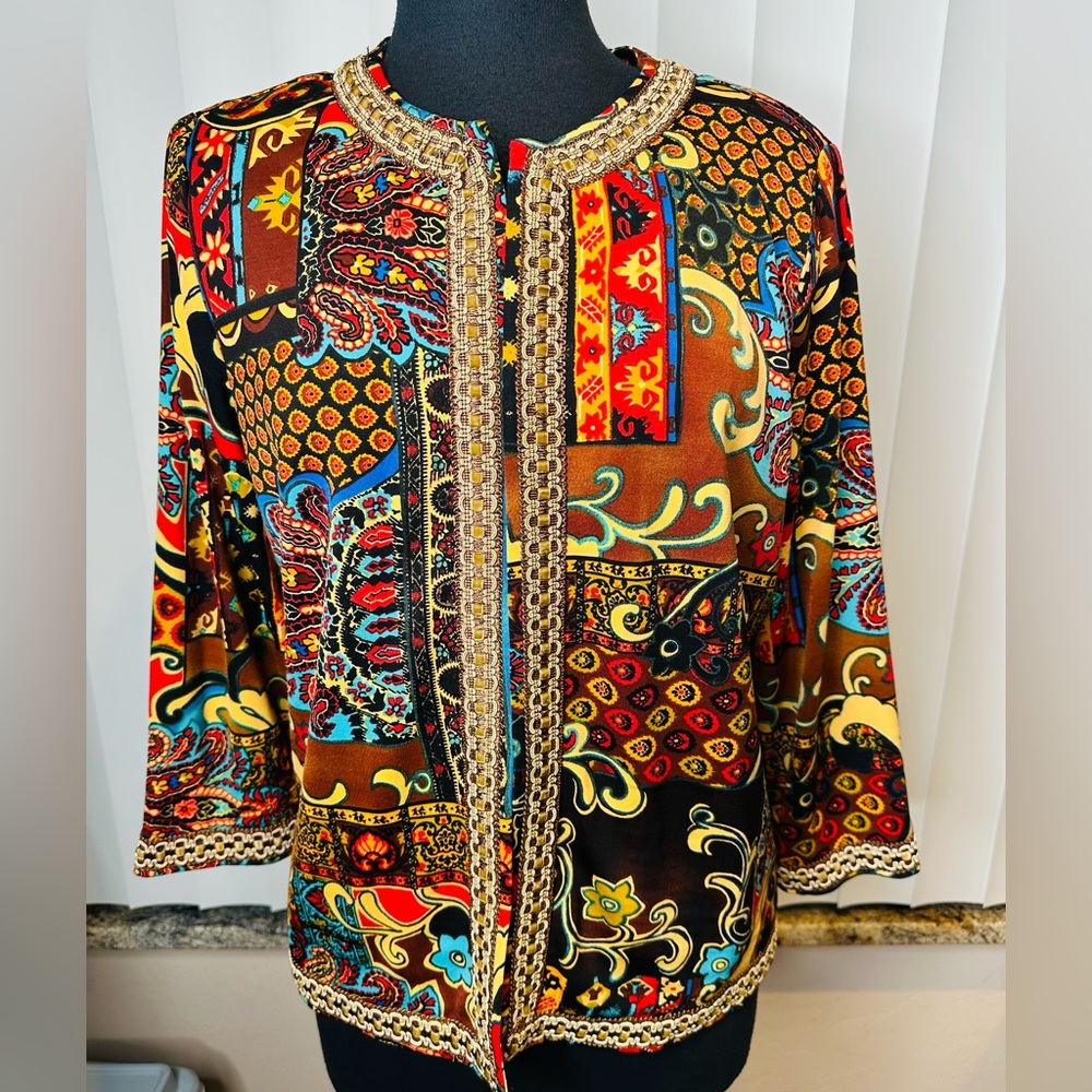 Joan Rivers Jacket Brown Patchwork Artsy Blazer G… - image 1